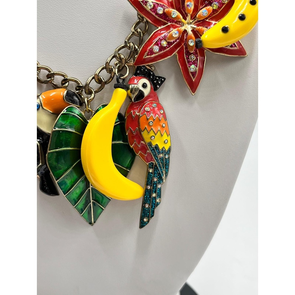 Betsey Johnson Mix Fruit Bird Leaves Parrot Rio Tuscan Sam Charm Dangle Necklace - Picture 11 of 14